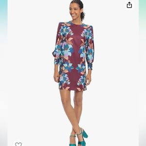 Donna Morgan Women's Long Sleeve Shift Dress wine/teal floral size 8 NWT
